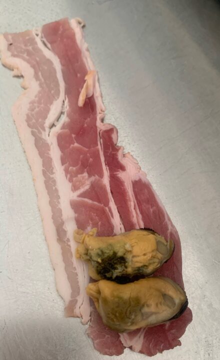 musslor och bacon